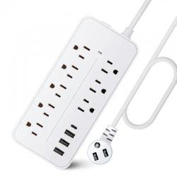 Equipped with a 5-foot flat plug extension cord, 6 wide sockets + 4 USB ports in