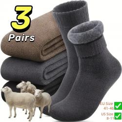 3 Pairs of Winter Thickened Wool Socks Snow Men'S Socks, Soft Cashmere Warm Sock