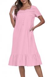 YUNDAI Cotton Nightgowns for Women Short Sleeve Bu