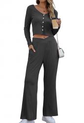 YUNDAI Womens 2 Piece Outfits V Neck Casual Long S