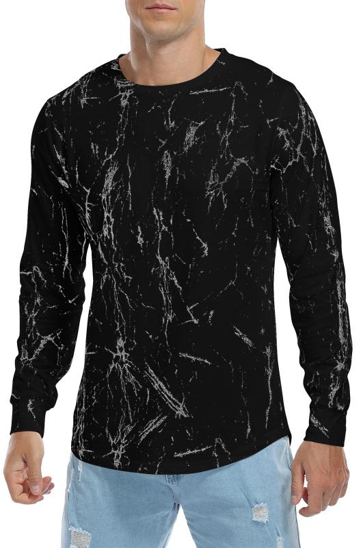 KESIHAN Men's Hip Hop Wave Round Hem T-Shirt Round