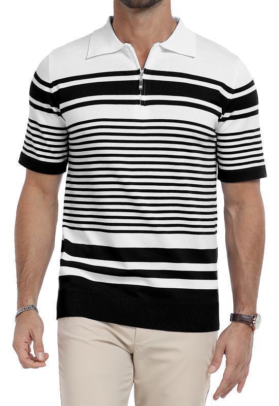 KUYIGO Men's Knit Striped Collared Polo Shirts